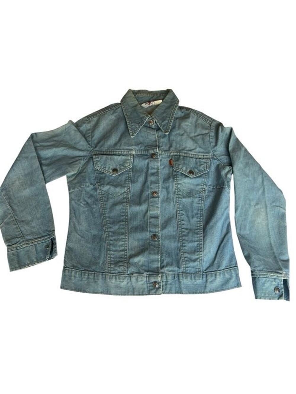 Vtg 70s Levi's Type 3 Orange Tab Light Denim Trucker Jacket Size 38 SMALL USA
